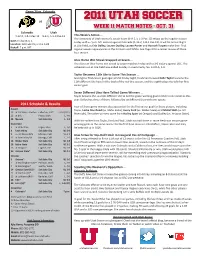 2011 UTAH SOCCER at WEEK 11 MATCH NOTES - OCT
