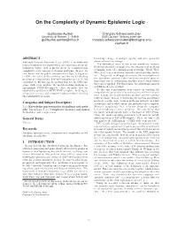 On the Complexity of Dynamic Epistemic Logic ∗