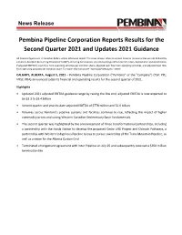 Pembina Pipeline Corporation Reports Results for the Second