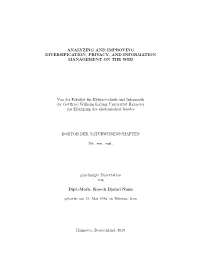 Analyzing and Improving Diversification, Privacy, and Information Management on the Web