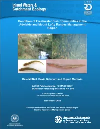 Condition of Freshwater Fish Communities in the Adelaide and Mount Lofty Ranges Management Region
