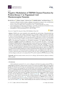 Negative Modulation of TRPM8 Channel Function by Protein Kinase C in Trigeminal Cold Thermoreceptor Neurons