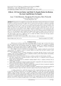Effects of Current Ratio and Debt-To-Equity Ratio on Return on Asset and Return on Equity