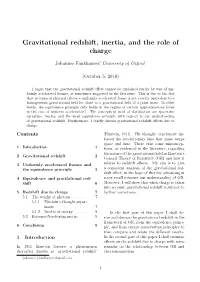 Gravitational Redshift, Inertia, and the Role of Charge