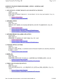 SCIENCE CITATION INDEX EXPANDED - OPTICS - JOURNAL LIST Total Journals: 70