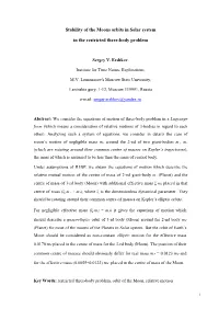 Stability of the Moons Orbits in Solar System in the Restricted Three-Body