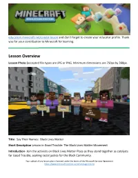 Minecraft: Education Edition Lesson Template Lesson Overview