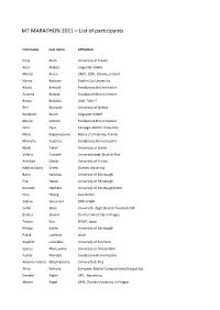 List of Participants