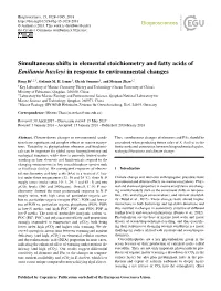 Simultaneous Shifts in Elemental Stoichiometry and Fatty Acids of Emiliania Huxleyi in Response to Environmental Changes