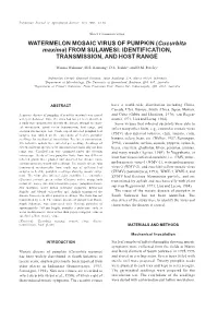 WATERMELON MOSAIC VIRUS of PUMPKIN (Cucurbita Maxima) from SULAWESI: IDENTIFICATION, TRANSMISSION, and HOST RANGE