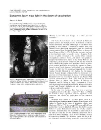 Benjamin Jesty: New Light in the Dawn of Vaccination