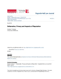 Defamation, Privacy and Aspects of Reputation