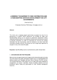 Lowering the Barrier to Osm Contribution and Citizen Mapping Services Development for City Governments