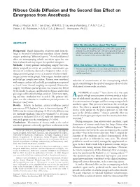 Nitrous Oxide Diffusion and the Second Gas Effect on Emergence from Anesthesia