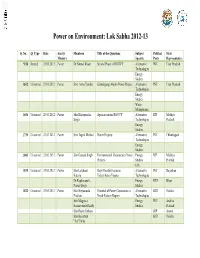 Power on Environment: Lok Sabha 2012-13