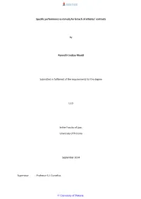 Specific Performance As Remedy for Breach of Athletes' Contracts By