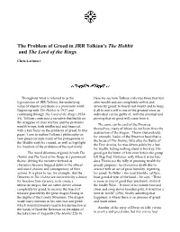 The Problem of Greed in JRR Tolkien's the Hobbit and the Lord