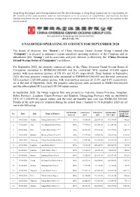 Unaudited Operating Statistics for September 2020