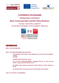 CONFERENCE PROGRAMME Mass Communication and EU-China