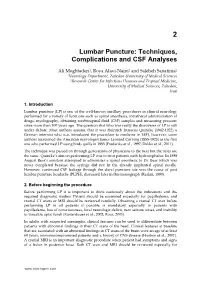 Lumbar Puncture: Techniques, Complications and CSF Analyses