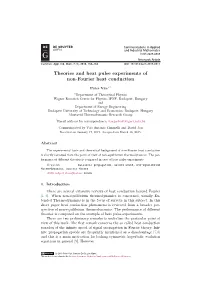 Theories and Heat Pulse Experiments of Non-Fourier Heat Conduction