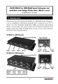 4S/8S RS232 to USB Multi Serial Adapter (W/ Isolation and Surge Protection, Metal Case) Installation Guide