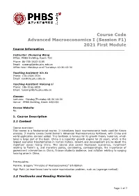Course Code Advanced Macroeconomics I (Session F1) 2021 First Module Course Information