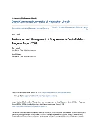 Restoration and Management of Gray Wolves in Central Idaho - Progress Report 2003
