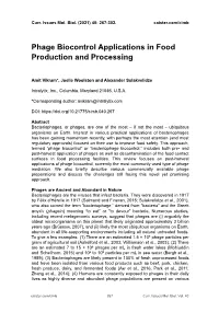 Phage Biocontrol Applications in Food Production and Processing