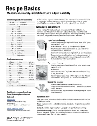 Recipe Basics Measure Accurately, Substitute Wisely, Adjust Carefully