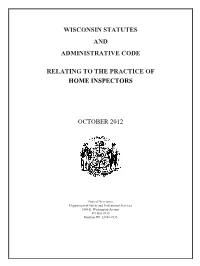 Wisconsin Statutes and Administrative Code Relating to the Practice Of