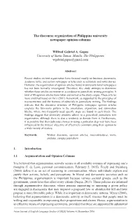 The Discourse Organization of Philippine University Newspaper Opinion Columns