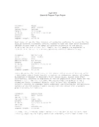 April 2010 Quarterly Program Topic Report