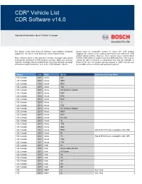 CDR® Vehicle List CDR Software V14.0