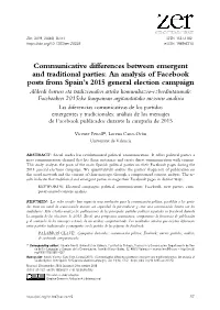 Communicative Differences Between Emergent and Traditional Parties: an Analysis of Facebook Posts from Spain's 2015 General El