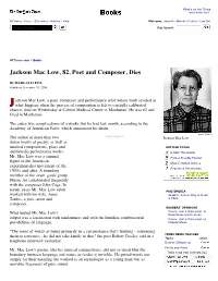 Jackson Mac Low, 82, Poet and Composer, Dies