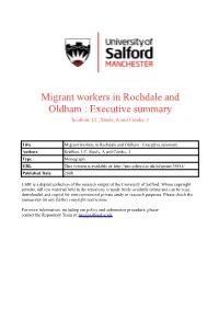 Migrant Workers in Rochdale and Oldham : Executive Summary Scullion, LC, Steele, a and Condie, J