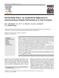 Perforating Veins: an Anatomical Approach to Arteriovenous Fistula Performance in the Forearm