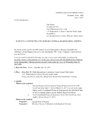 Securities Code: 4528 June 7, 2017 to Our Shareholders Gyo Sagara