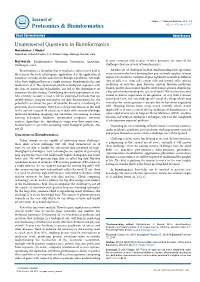 Unanswered Questions in Bioinformatics Mohankumar J