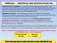 Minerals - Properties and Identification Lab