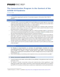 The Immunization Program in the Context of the COVID-19 Pandemic (26 March 2020)