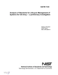 Analysis of Standards for Lifecycle Management of Systems for US Army --- a Preliminary Investigation