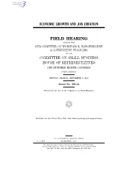 Economic Growth and Job Creation Field Hearing