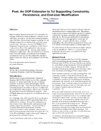 Poet: an OOP Extension to Tcl Supporting Constraints, Persistence, and End-User Modification Philip J