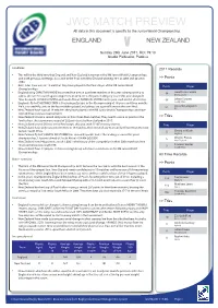 JWC MATCH PREVIEW All Data in This Document Is Specific to the Junior World Championship