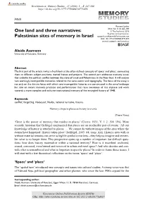 One Land and Three Narratives : Palestinian Sites of Memory in Israel