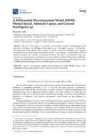 A Differential–Developmental Model (DDM): Mental Speed, Attention Lapses, and General Intelligence (G)