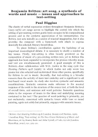 Benjamin Britten: Art Song, a Synthesis of Words and Music — Issues and Approaches to Text-Setting