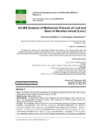 GC-MS Analysis of Methanolic Extracts of Leaf and Stem of Marsilea Minuta (Linn.)